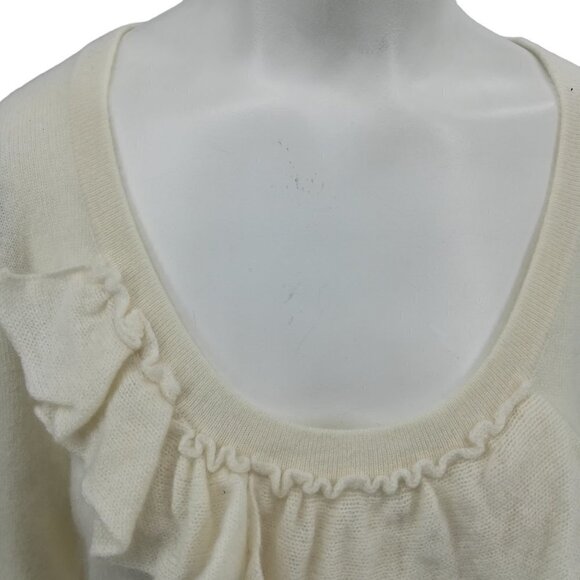 Talbots 100% Pure Cashmere Ruffle Front Scoop Neck Pullover Sweater Size S Ivory - Picture 3 of 13